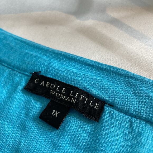 Carole Little Women's Linen Blend Tunic Top Size 1X Vibrant Coastal Euro Summer - Picture 5 of 11
